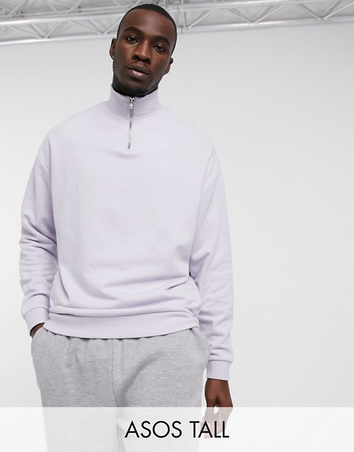 ASOS DESIGN Tall oversized half zip sweatshirt in purple