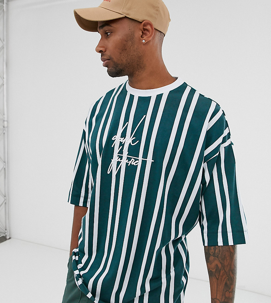 ASOS DESIGN Tall oversized heavyweight striped t-shirt with dark future embroidery-Multi