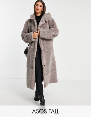 ASOS DESIGN Tall oversized hooded borg coat in grey