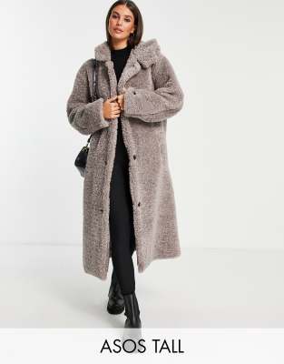 ASOS DESIGN Tall oversized hooded borg coat in grey | ASOS