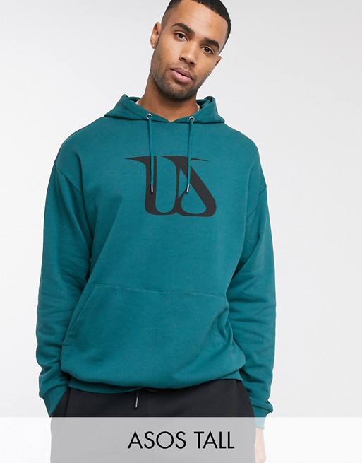 ASOS DESIGN Tall oversized hoodie in green with chest print