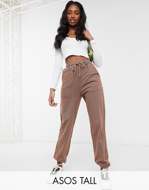 ASOS DESIGN Tall oversized jogger in acid wash in brown