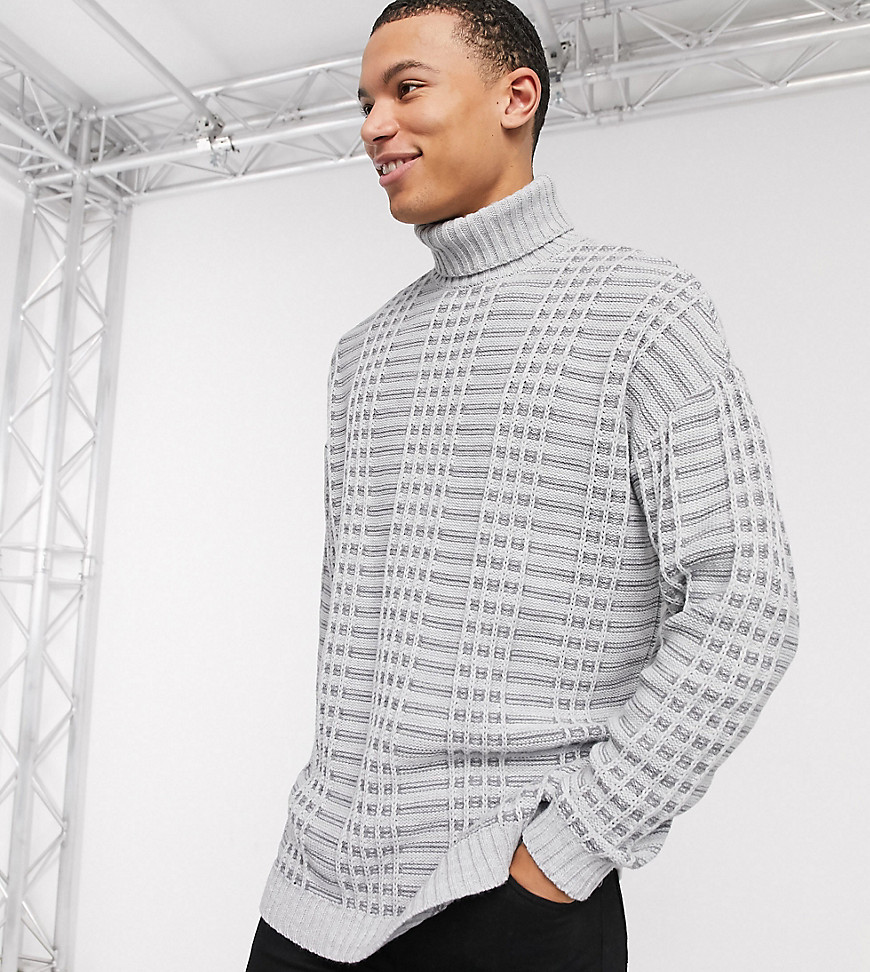 ASOS DESIGN Tall oversized jumper with grid texture in grey