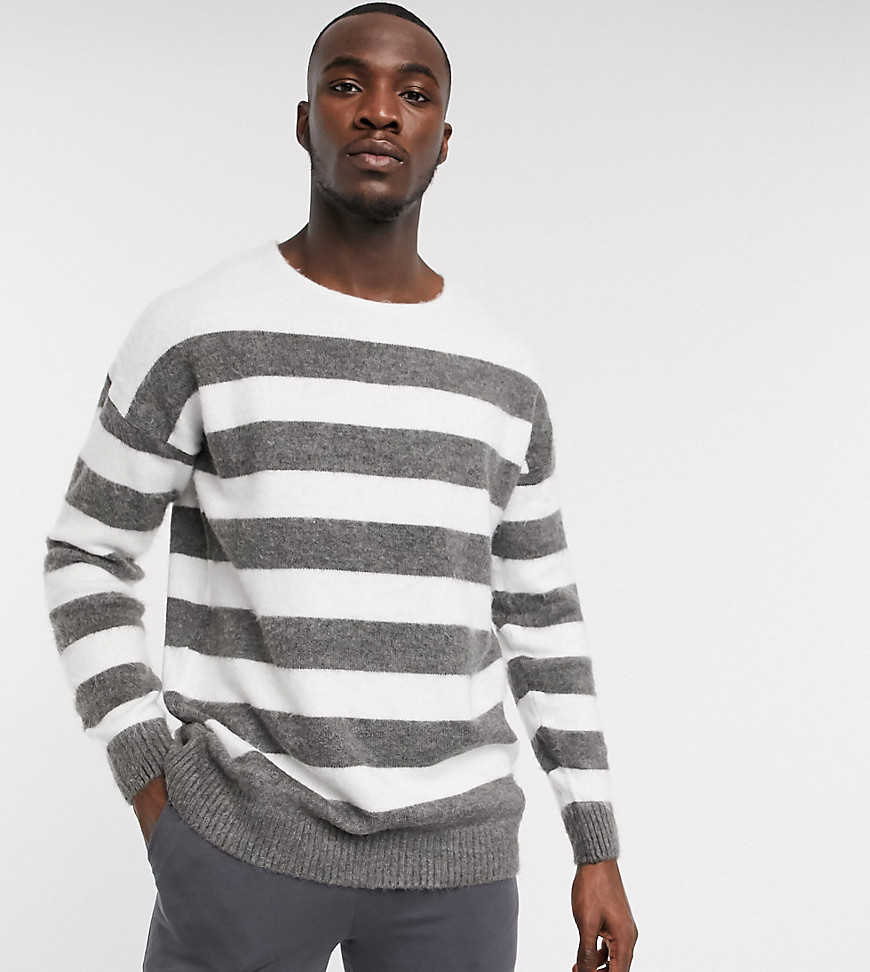 ASOS DESIGN Tall oversized jumper with scoop neck in charcoal and white stripe-Grey