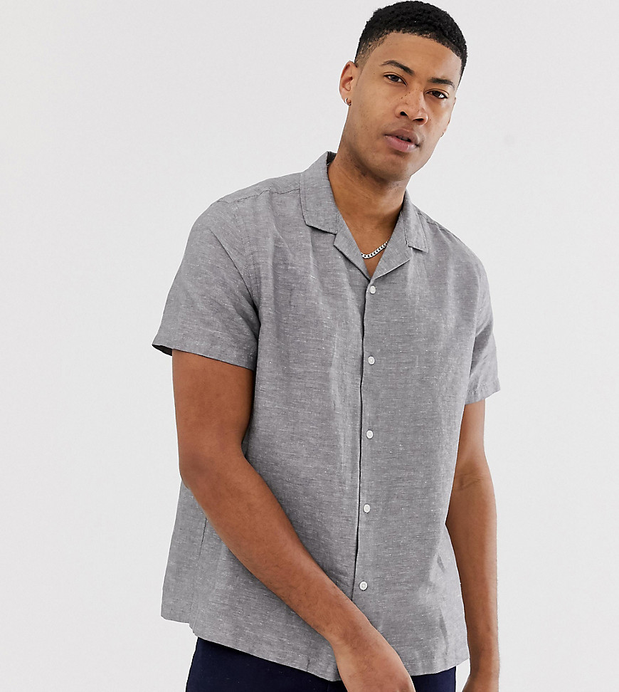 ASOS DESIGN Tall oversized linen shirt with revere collar in grey