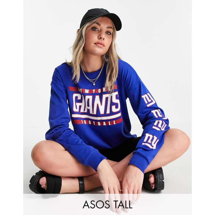 ASOS DESIGN Tall oversized long sleeve t-shirt NFL New York Giants licensed  graphic in blue