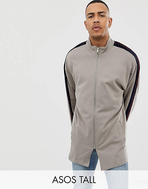ASOS DESIGN Tall oversized longline jersey track jacket With Velour Stripe