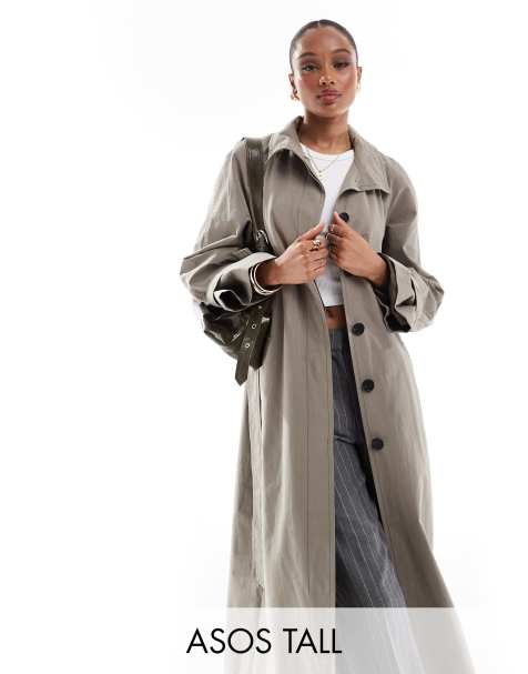 ASOS DESIGN Tall - Oversized longline-trenchcoat med ståkrave i svampebrun - view 1