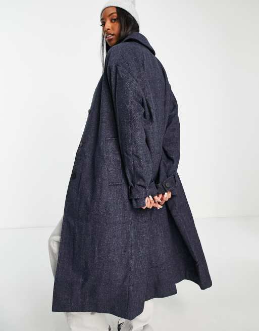 ASOS DESIGN Tall - Oversized maxi-frakke med boyfriend-snit i marineblå twill, 2 af 4