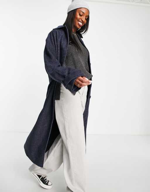 ASOS DESIGN Tall - Oversized maxi-frakke med boyfriend-snit i marineblå twill, 4 af 4