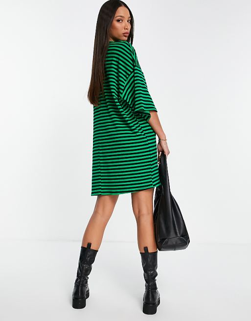 green striped t shirt dress Lottie T-Shirt In Lime Stripe Combo XS / Lime Stripe Combo Cut in a straight FRAME Striped cable-knit cashmere and