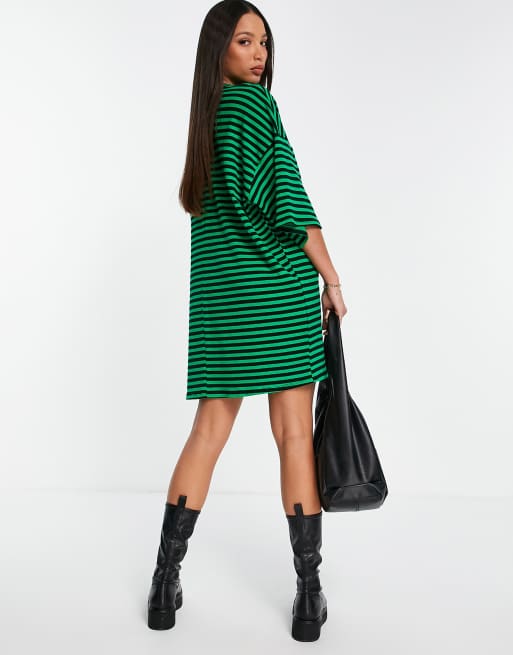 green striped t shirt dress ASOS DESIGN Tall oversized mini ribbed T-shirt in bright and black stripe Features Crew Neck Short Sleeve Pullover Hits At Knee Side Slit Hem Imported Fit Yours Women's Plus Size Teal