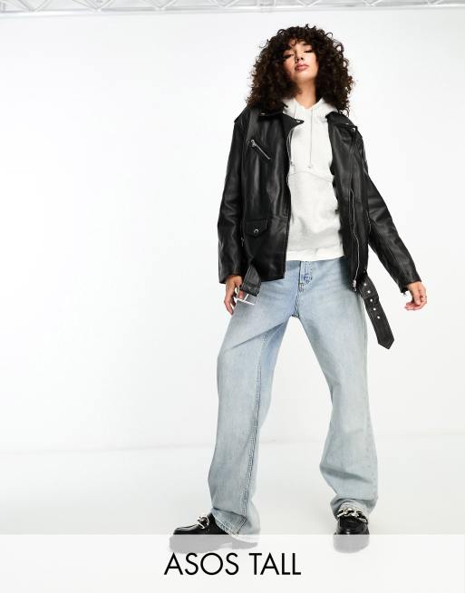 ASOS DESIGN white oversize leather look biker jacket