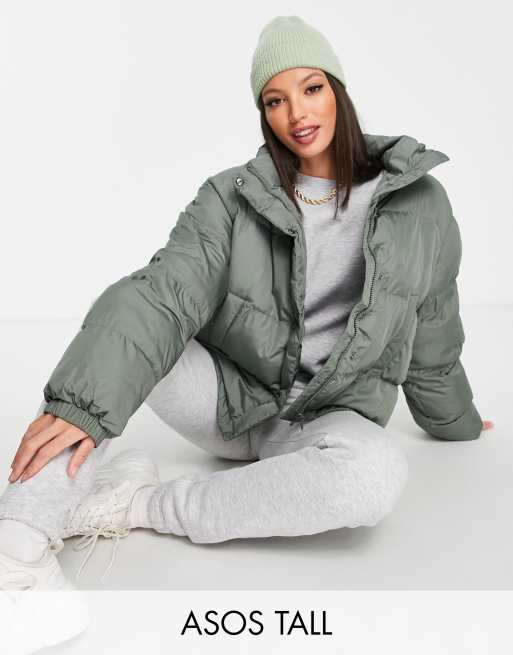 ASOS DESIGN Tall oversized puffer jacket in khaki MGREEN