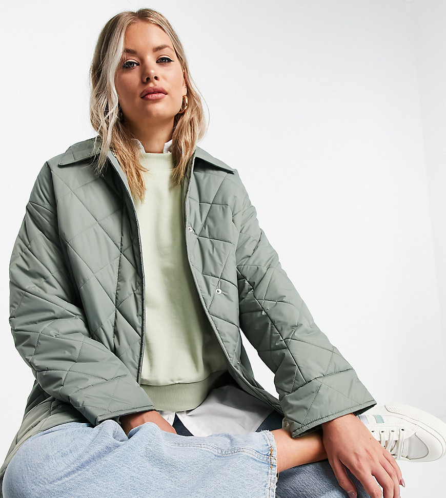 ASOS DESIGN Tall oversized quilted shacket in sage-Green