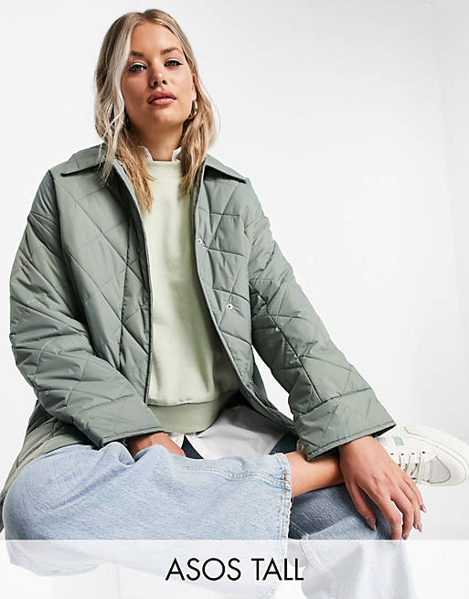 Coats & Jackets Tall oversized quilted shacket in sage 