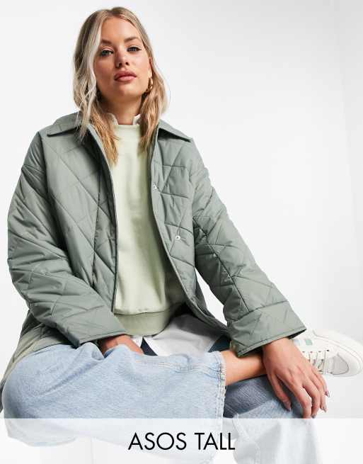 ASOS DESIGN Tall oversized quilted shacket in sage