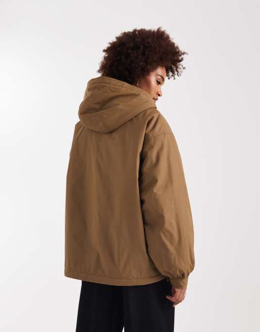 ASOS DESIGN Tall - Oversized regenjas met fleecevoering in olijfgroen, 4 van 4