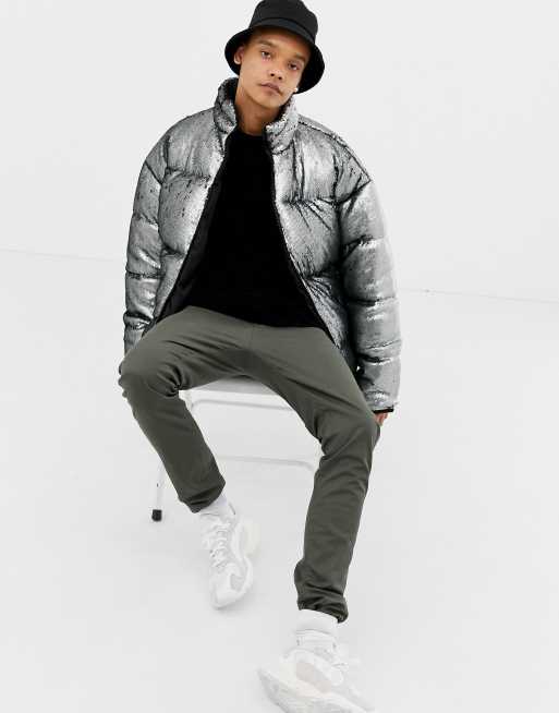 ASOS DESIGN puffer jacket in silver