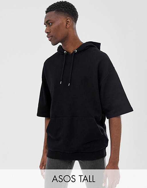 ASOS DESIGN Tall oversized short sleeve hoodie in black | ASOS