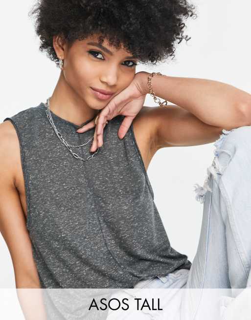 ASOS DESIGN Tall oversized singlet in linen mix in charcoal