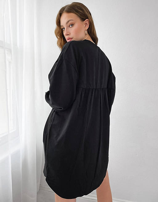 Women Tall oversized smock back sweat dress in black 