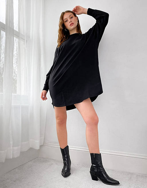 Women Tall oversized smock back sweat dress in black 