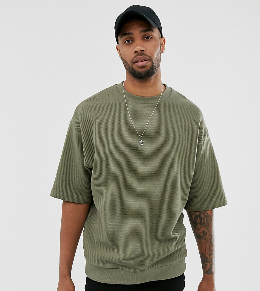 ASOS DESIGN Tall oversized super heavyweight t-shirt in ribbed fabric in khaki-Green