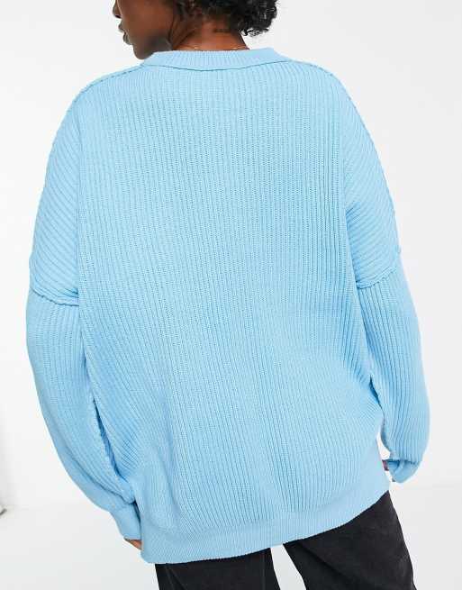 ASOS DESIGN Tall oversized sweater in rib in blue, 2 of 4