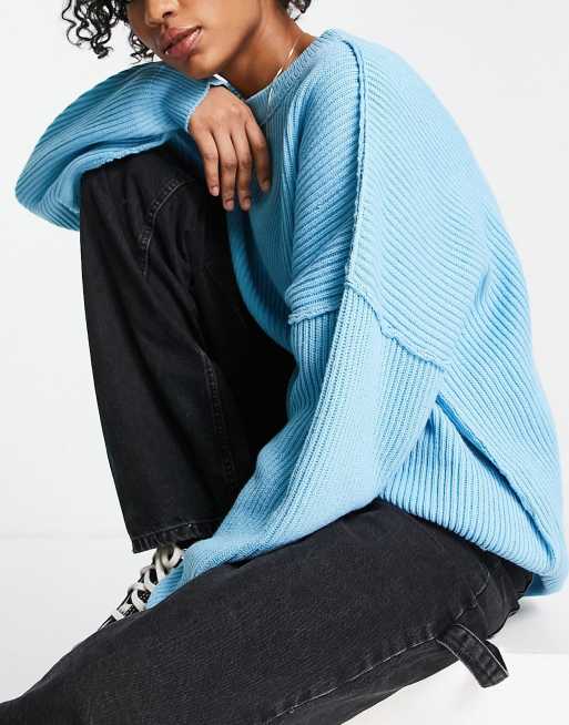 ASOS DESIGN Tall oversized sweater in rib in blue, 3 of 4