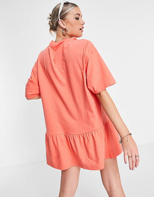  Tall oversized t-shirt dress with frill hem in pink 