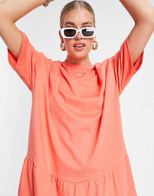  Tall oversized t-shirt dress with frill hem in pink 