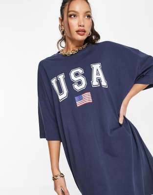 navy and white t shirt dress