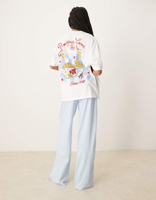 ASOS DESIGN Tall - Oversized T-shirt en broek met wijde pijpen in 'Breakfast Lovers'-print