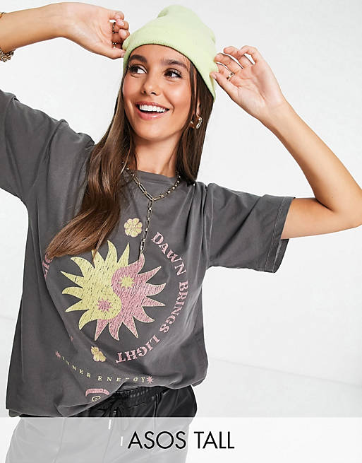 ASOS DESIGN Tall oversized t-shirt in charcoal with solstice print