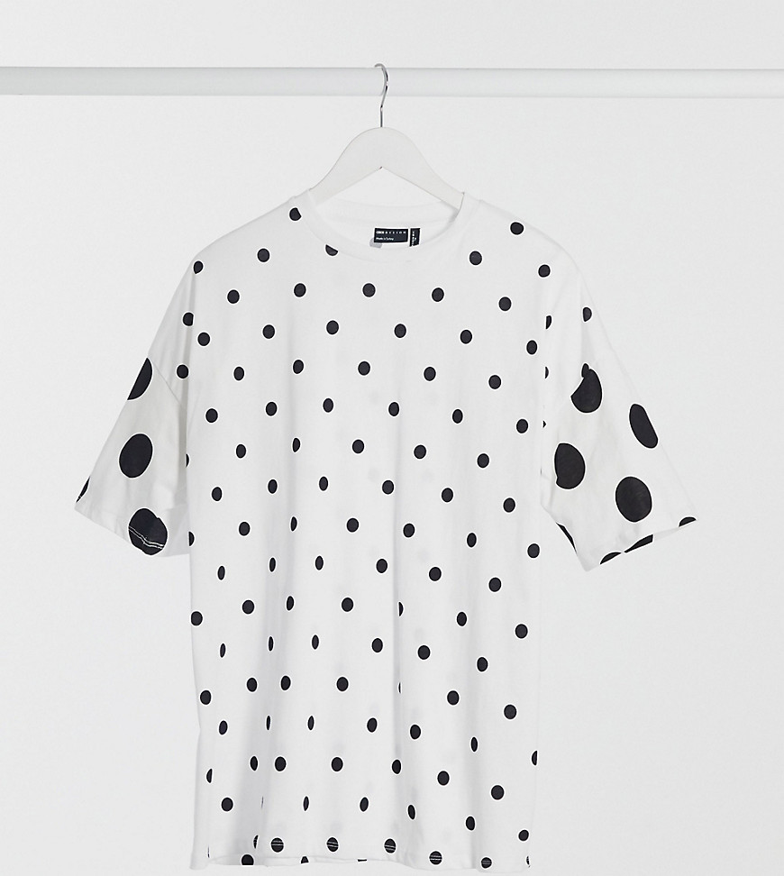 ASOS DESIGN Tall oversized t-shirt in mono spot print-White