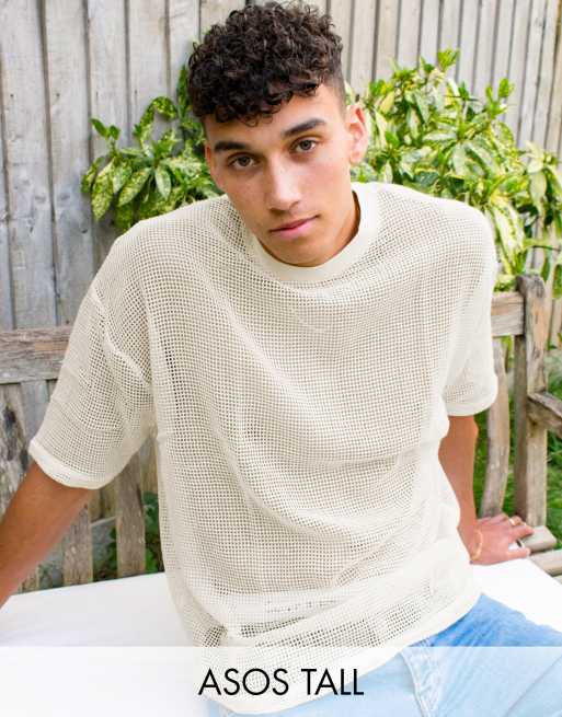 ASOS DESIGN Tall - Oversized t-shirt med halvlange ærmer i ecru naturfarvet mesh