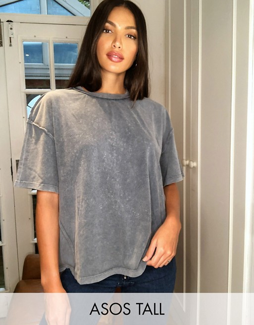 ASOS DESIGN Tall oversized t-shirt with exposed seams in washed grey