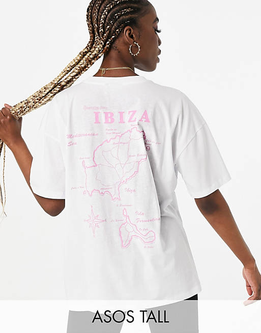 Women Tall oversized t-shirt with ibiza print in white 