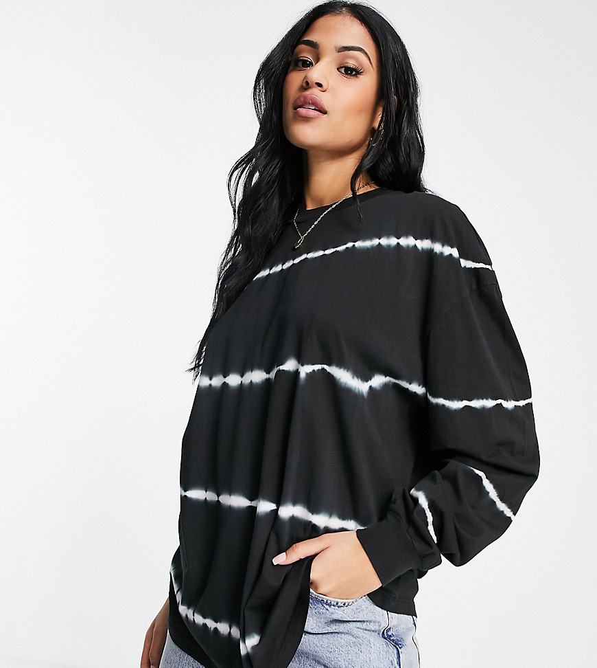 ASOS DESIGN Tall oversized t-shirt with long sleeve in mono tie dye-Black