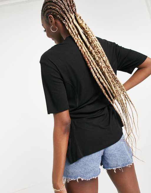 ASOS DESIGN Tall oversized t-shirt with side splits and stitch detail in rib in black, 2 of 4