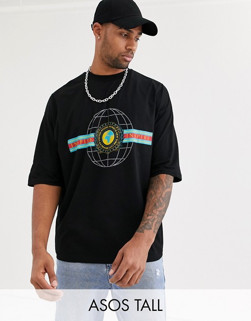 ASOS DESIGN Tall oversized t-shirt with world print and hot fix gem
