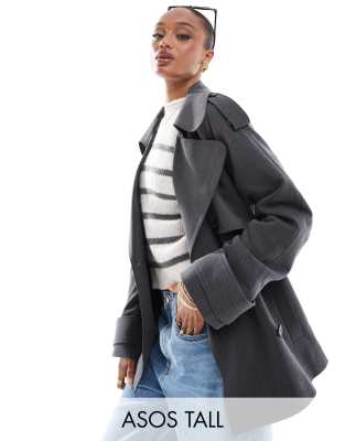 Asos Tall Asos Design Tall Oversized Tailored Trench Coat With Belt In Gray