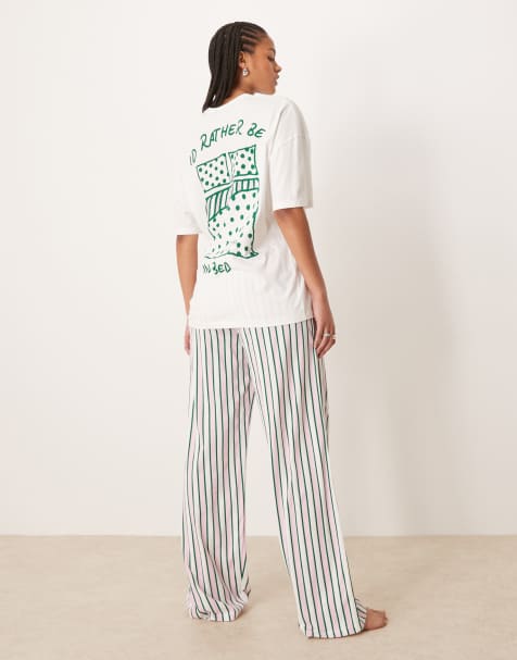 ASOS DESIGN Tall oversized tee and wide leg trouser in stripe bed graphic - view 1