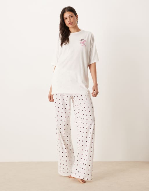 ASOS DESIGN Tall oversized tee and wide leg pants pajama set in girls night graphic prints