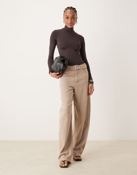 ASOS DESIGN Tall oversized trousers with laundered utility detail in mushroom - view 1