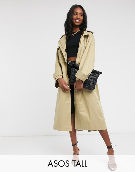 ASOS DESIGN Tall - Oversized utility trench-coat i stenfarve