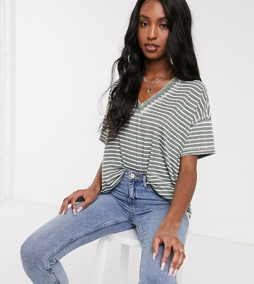 ASOS DESIGN Tall oversized v neck t-shirt with in burnout stripe-Green