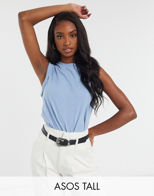 ASOS DESIGN Tall oversized vest with roll sleeve and seam detail in blue