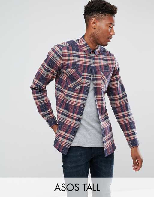 ASOS DESIGN Tall oversized vintage check shirt in navy